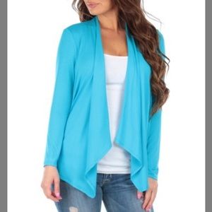 Turquoise Point-Front Open Cardigan